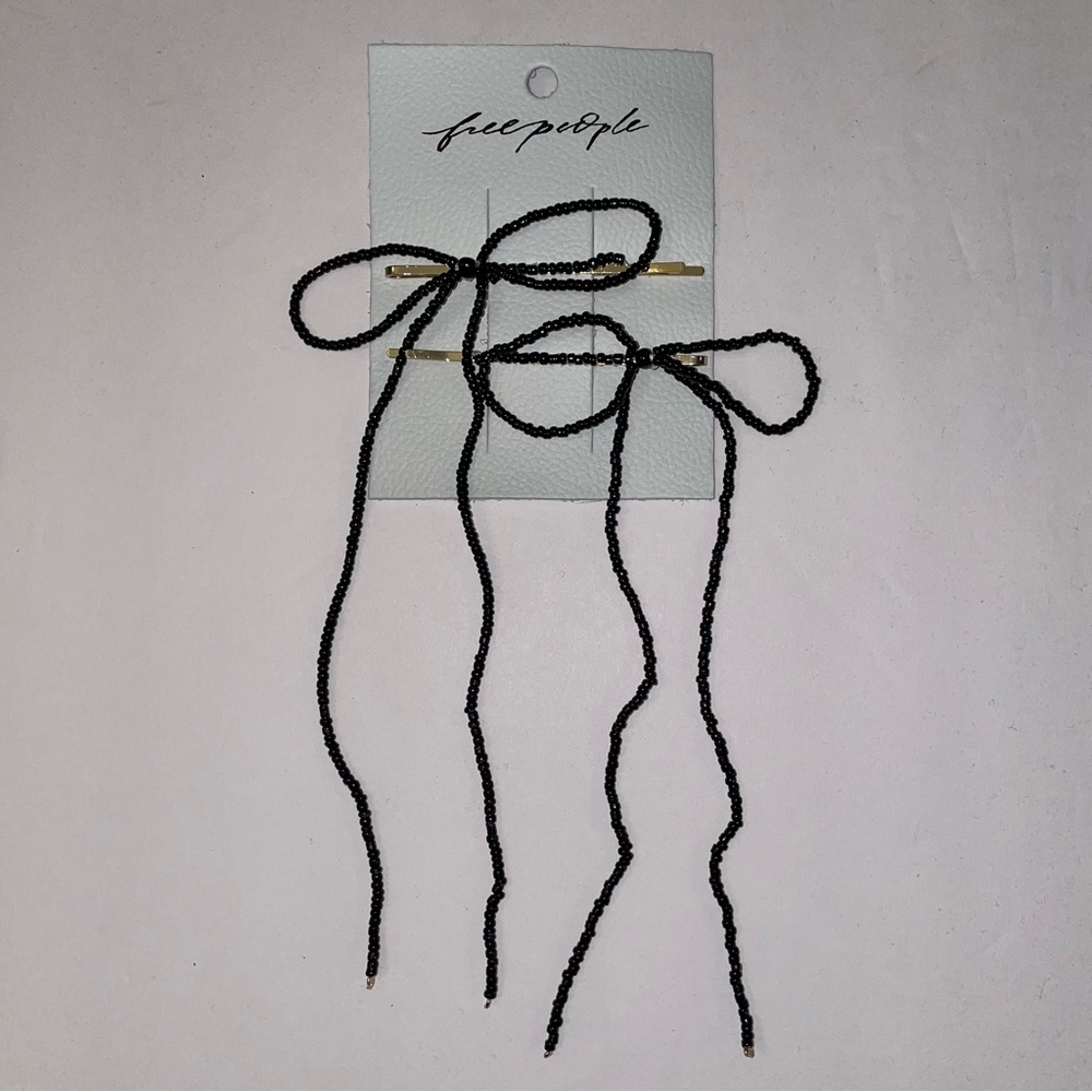 Free People Dainty Beaded Bow Pin Black
